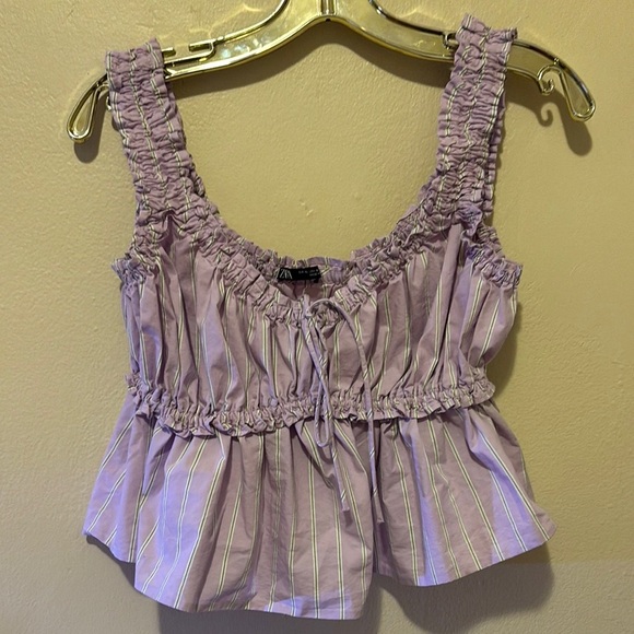 Zara Purple Ruffled Crop Top - Picture 2 of 5